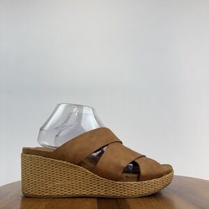 New Womens Eurosoft By Sofft Kailani Brown Faux Leather Wedge Sandals Size 10 M